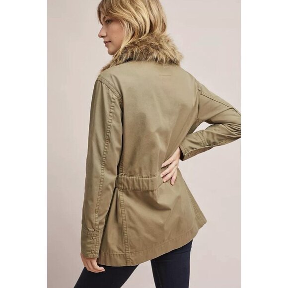 ANTHROPOLOGIE Faux Fur-Trimmed Field Parka Jacket Size XS Green Retail $188 - Picture 4 of 16
